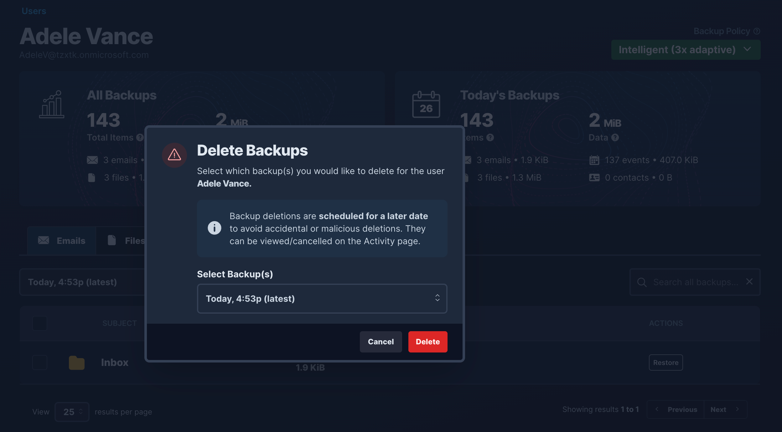 Alcion backup deletion