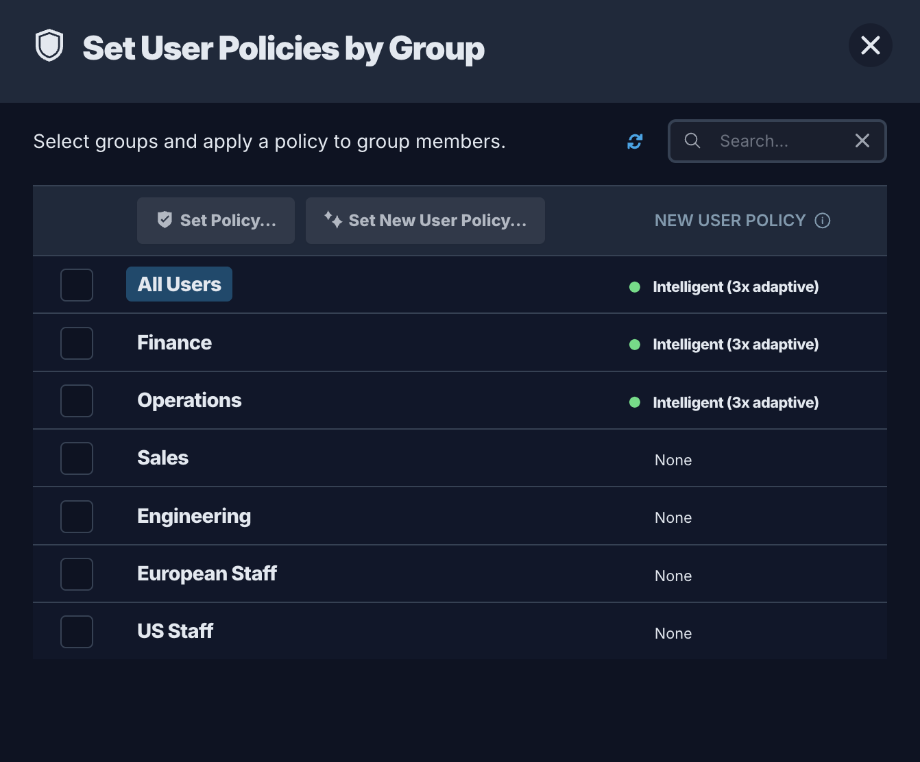 Group-based policy management - new user default policy