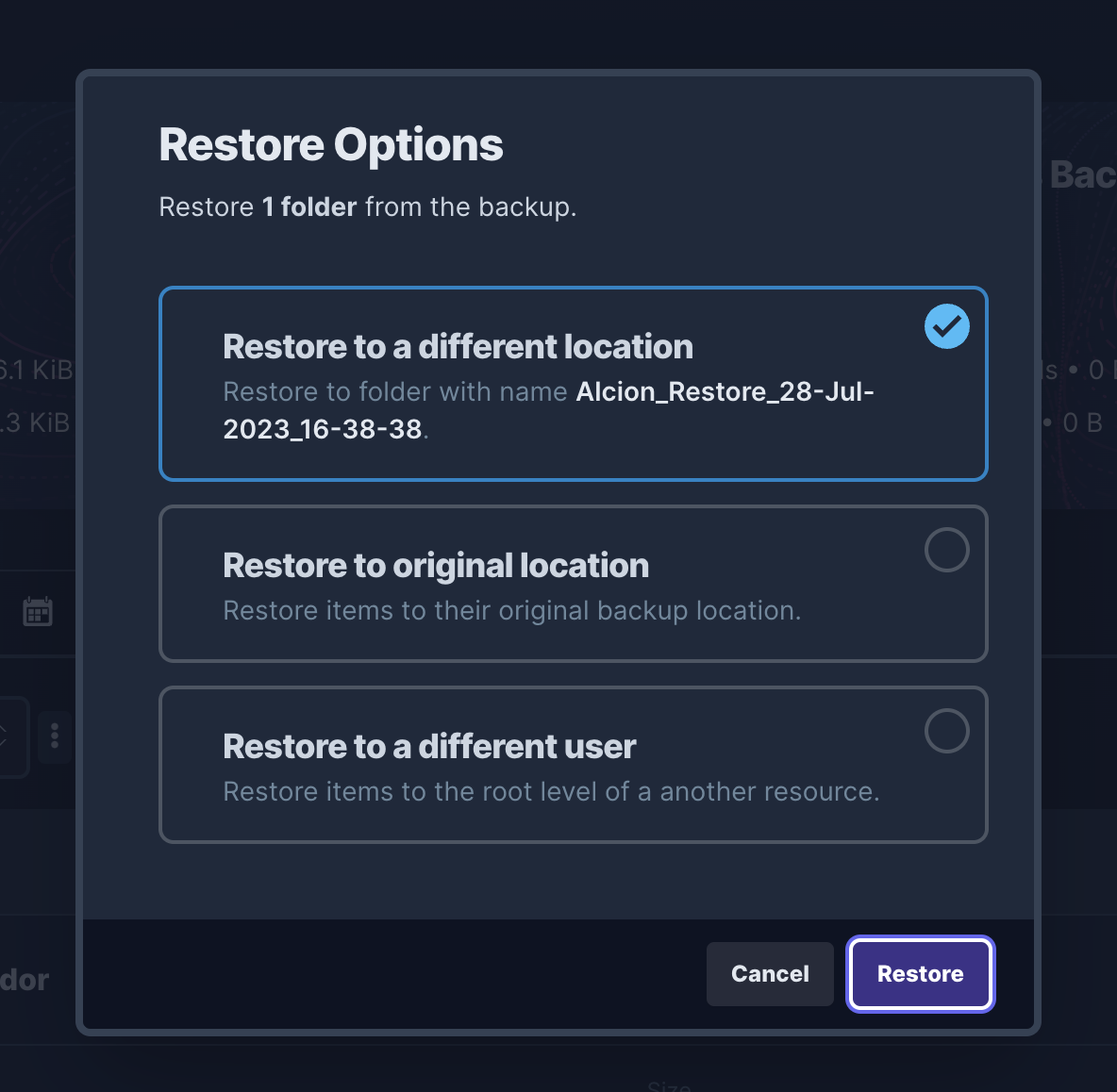 Restore options