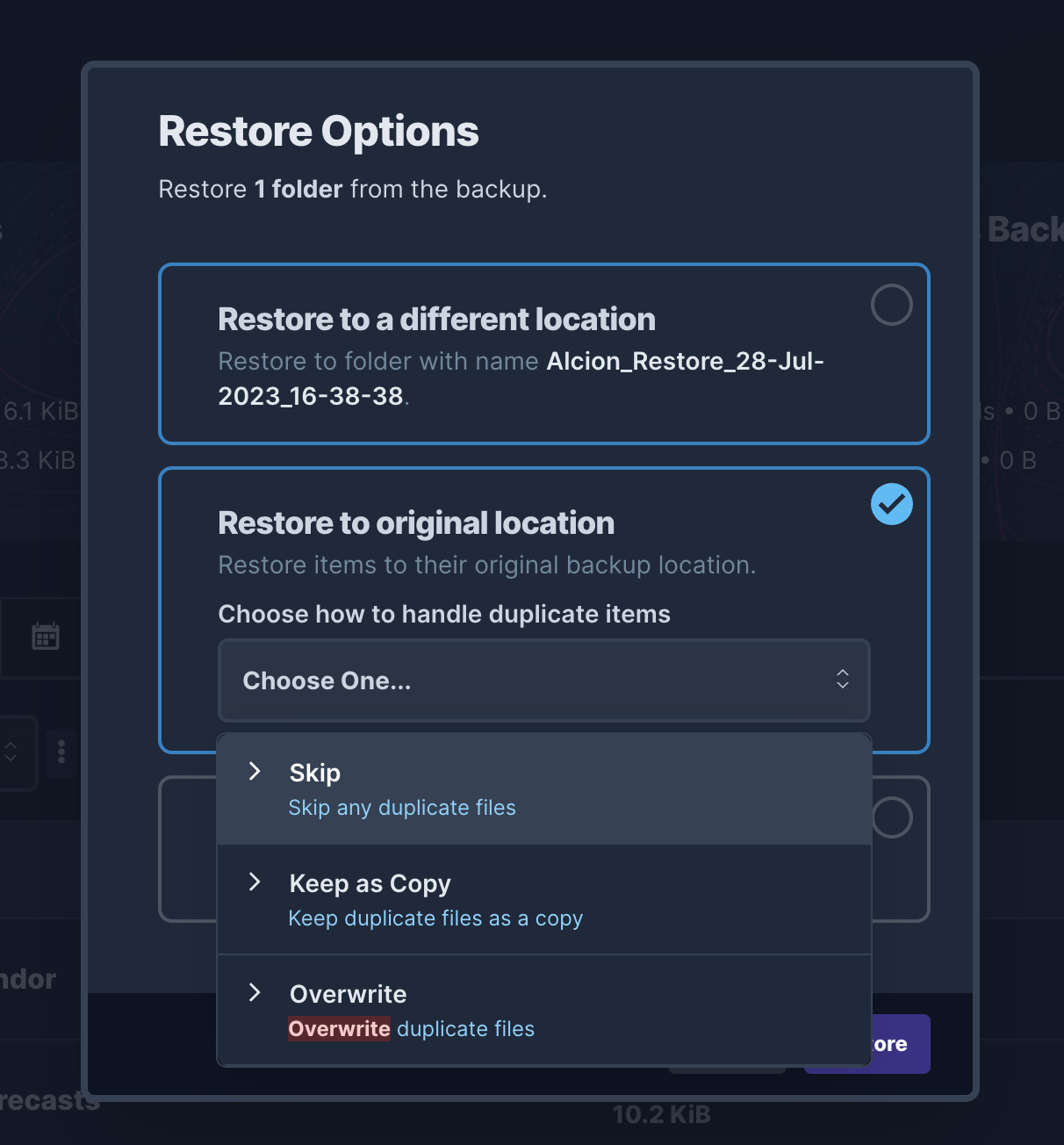 Action options - duplicates