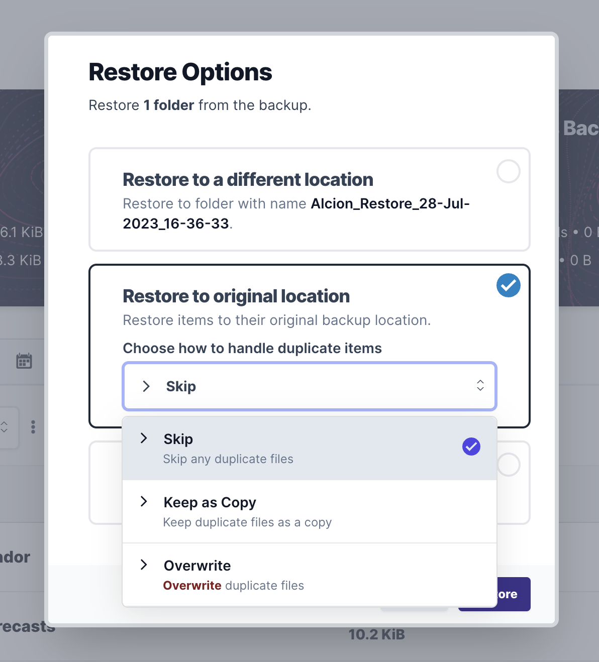 Action options - duplicates