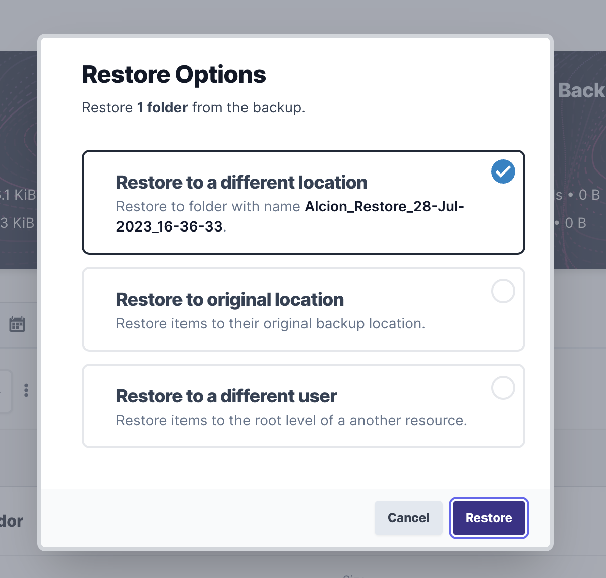 Restore options